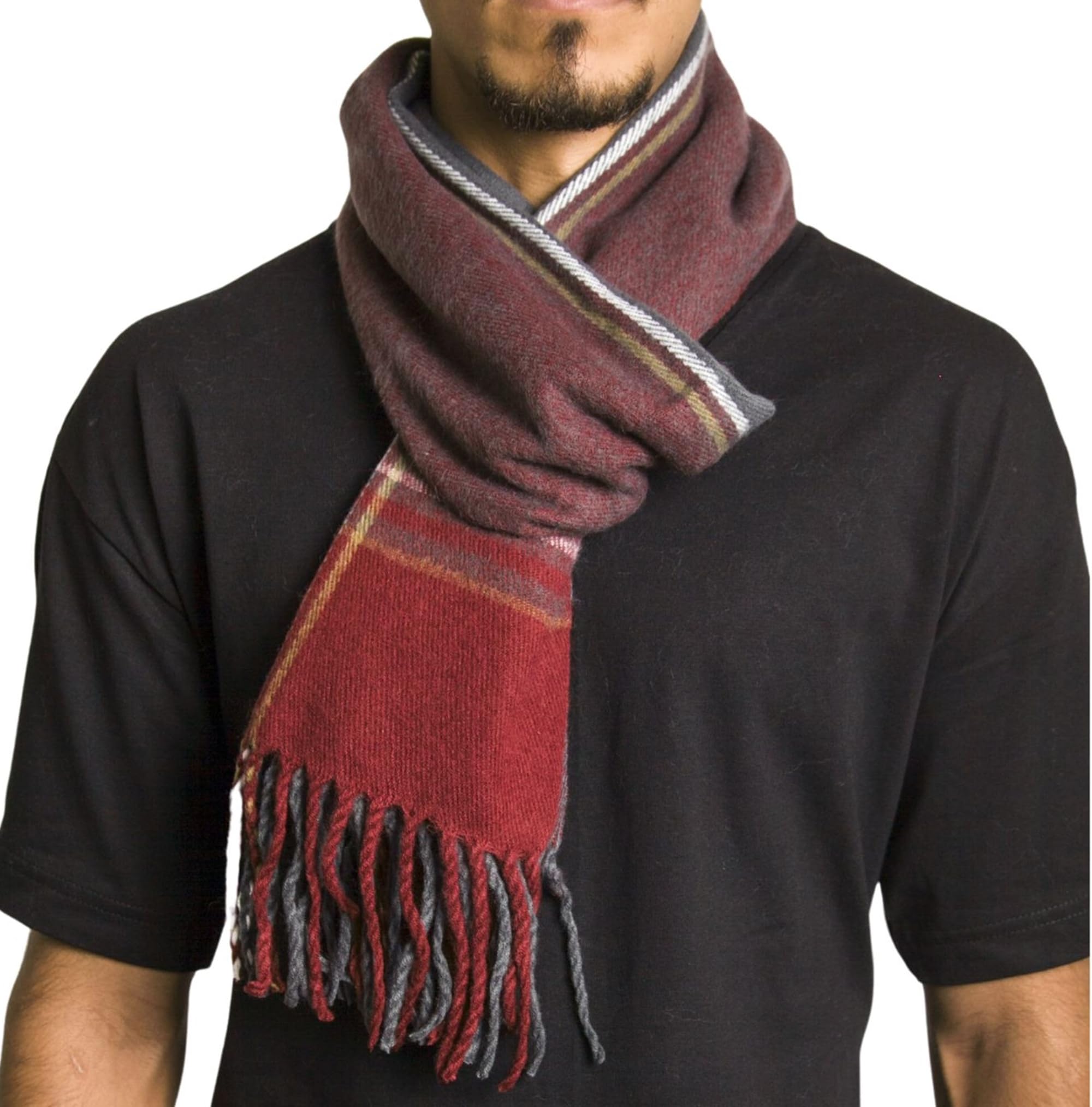 alpine swiss Mens Plaid Scarf Ultra-Soft Winter Shawl Warm Lightweight Cold-Weather Gear Shawl Maroon Plaid