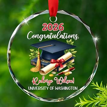 Personalized College/High School Graduate Glass Ornament Gift for Family Friends Daughter Son, Congratulations Graduate Ornaments Xmas, Customized Name & School Graduation Christmas Ornament 2026