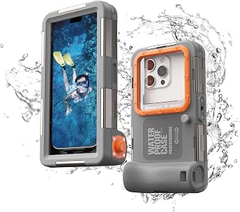 IP68 Professional Waterproof Phone Case for Snorkeling, Diving & Surfing up to 50ft/15m - Shockproof Underwater Case with Lanyard for iPhone & More Gray+Orange, 2th Generation Phone Case