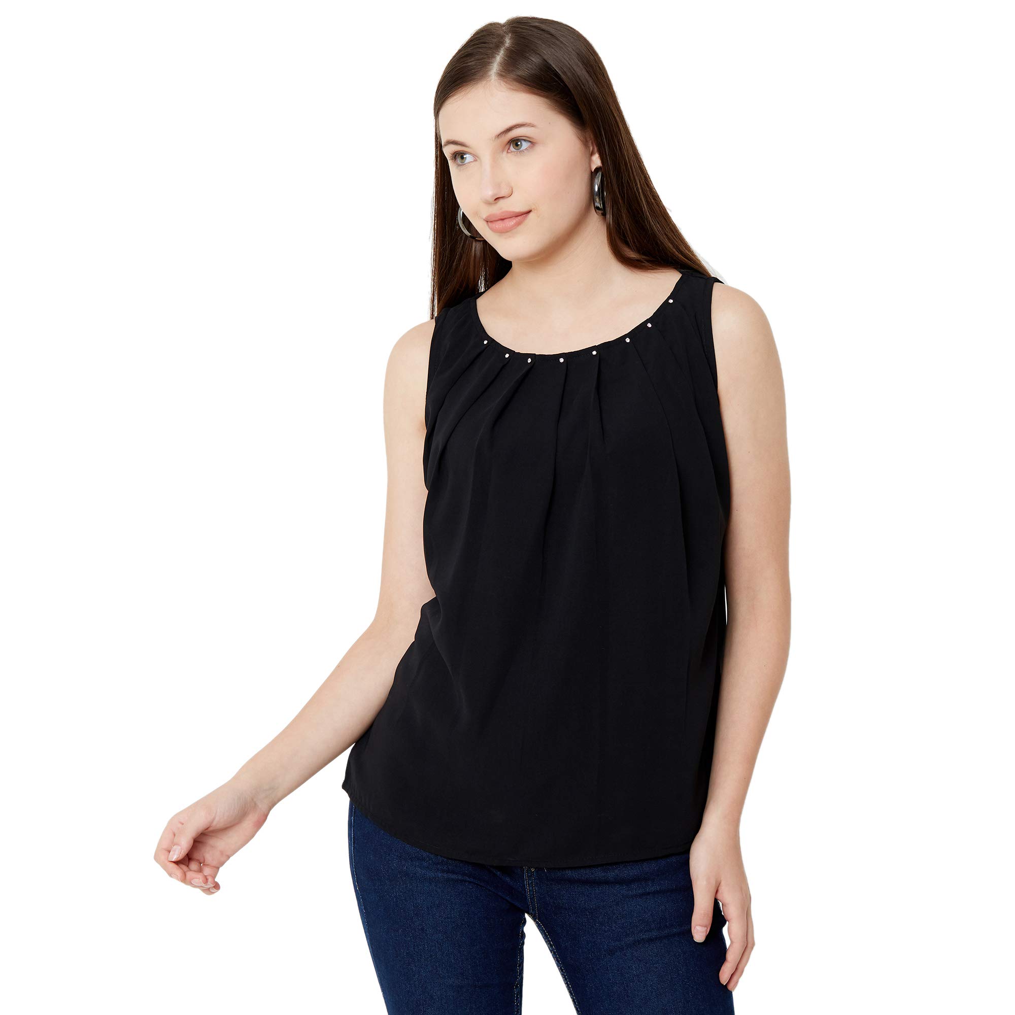 GO-4 ITGo.4.it Women’s Sleeveless Georgette Top with Knife Pleats in Neck