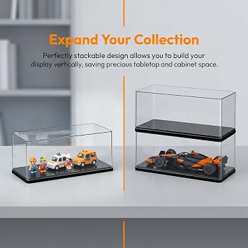 1:24 Acrylic Display Case Clear Model Car Display Case Showcase Stackable Clear Acrylic Display Case Display Box Dustproof Showcase Countertop Box for Model Cars Collectibles, black