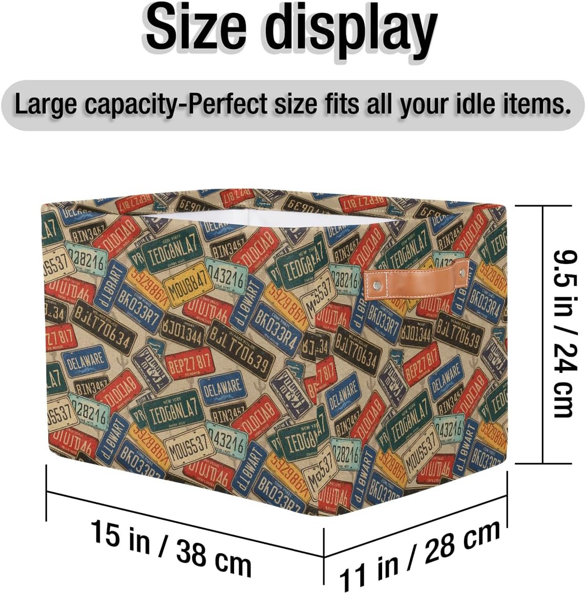 SEULIFE Vintage Car Number Plates Foldable Storage Basket, Large Collapsible Organizer Storage Bin Cube Toys Storage Boxes with Handles for Bathroom Kids Nursery Closet Storage, 1 Pack