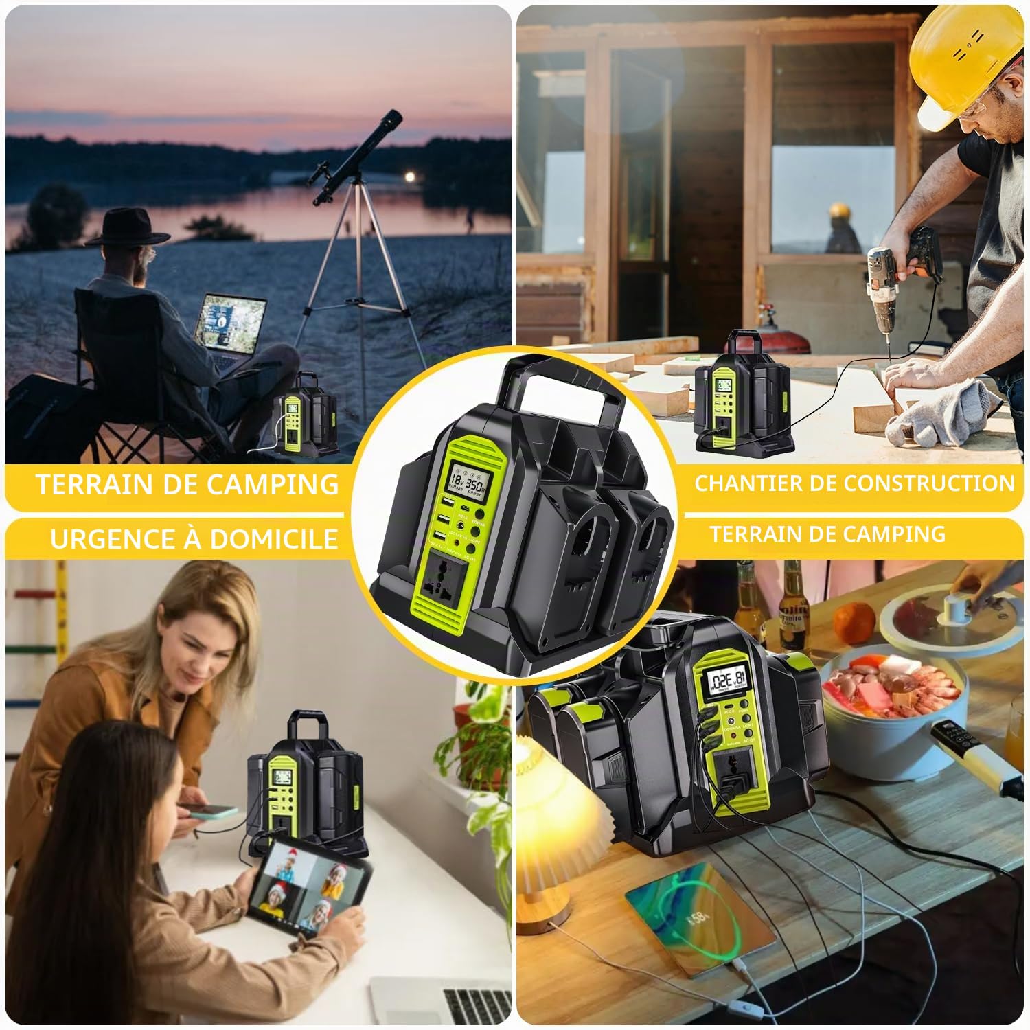 Onduleur à onde sinusoïdale pure 350 W 4 ports, alimentation CC 18 V à 230 V/240 V AC, compatible avec les batteries au lithium Ryobi 18 V (batterie non incluse) | Convertisseur de puissance sans fil