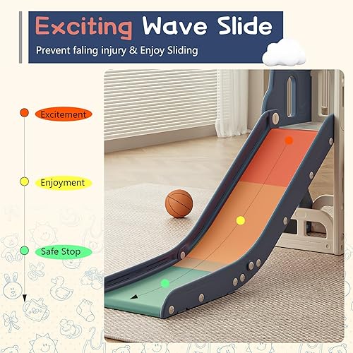 Miniatura 2 de Tobogán para niños pequeños, tobogán escalador con espacio de almacenamiento y escalones antideslizantes, juego para interiores y exteriores con aro