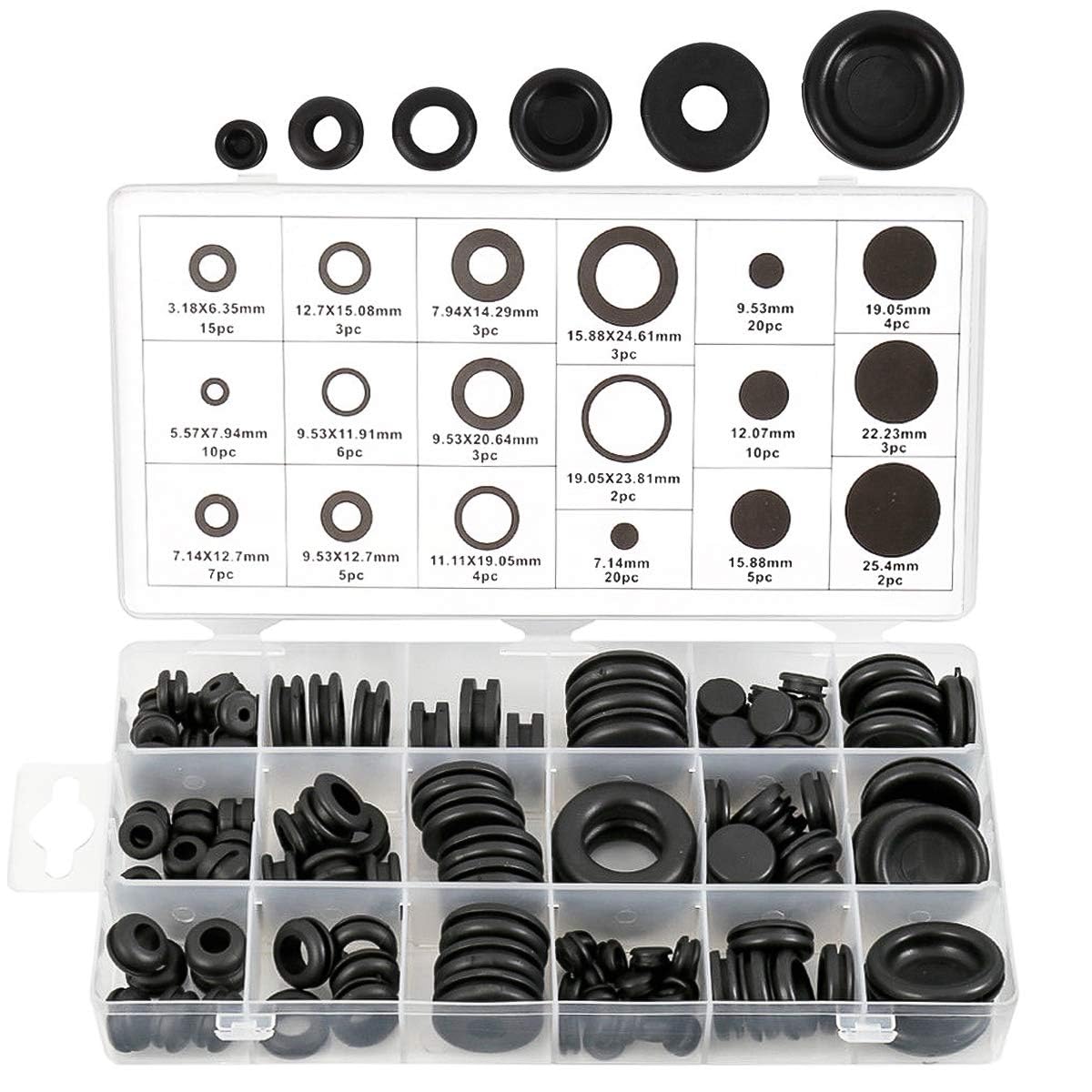 Zuchini 125Pcs Rubber Grommet Kit 18 Sizes Blanking Gasket O Ring Assortment Kit For Protecting Wires, Plugs And Cables (125Pcs Rubber Grommet Kit)