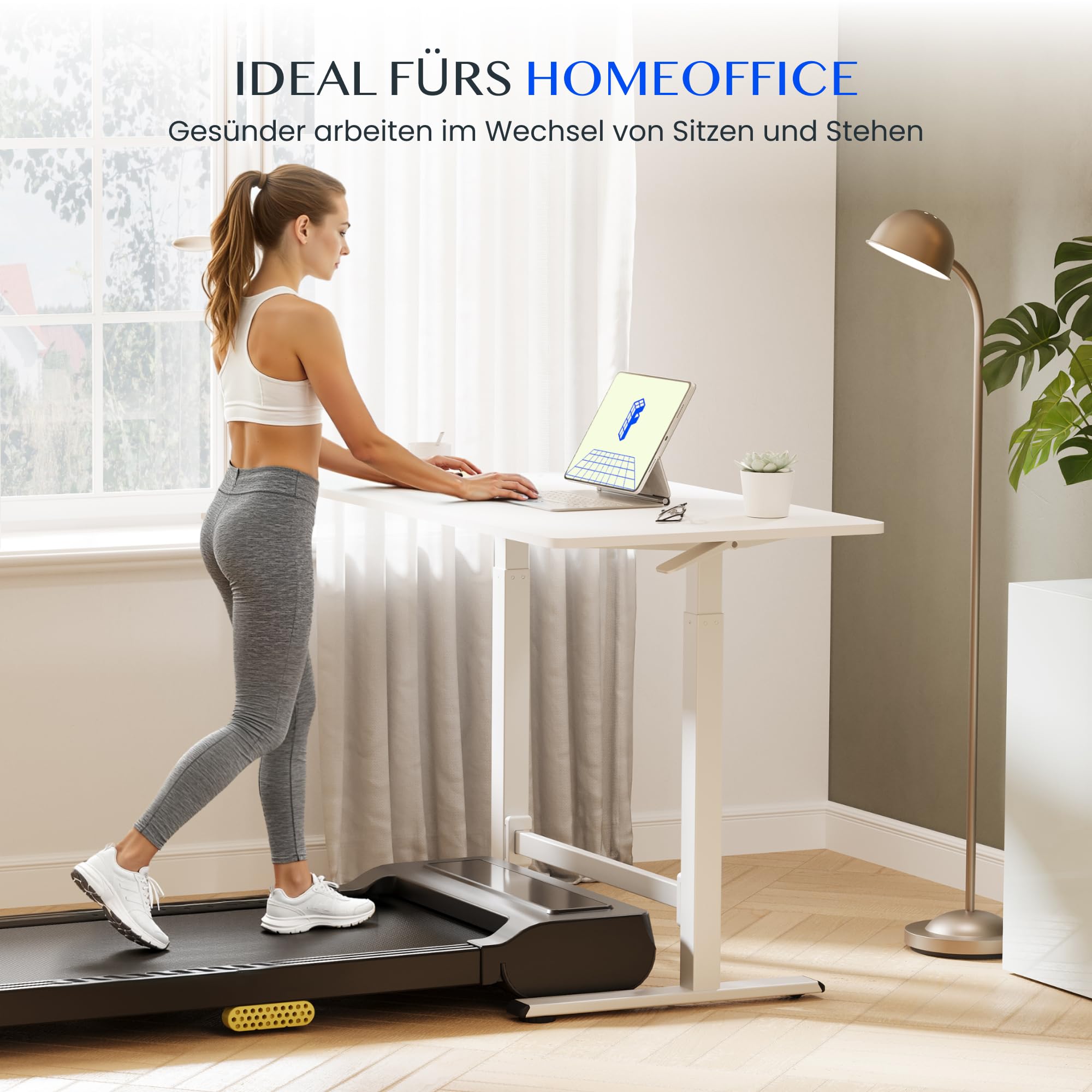 FLEXISPOT Höhenverstellbarer Schreibtisch Gasfeder mit Rollen | Einteilige wasserabweisende Tischplatte, ideal für Homeoffice, Büro, Balkon, Terrasse, Outdoor und Wohnzimmer