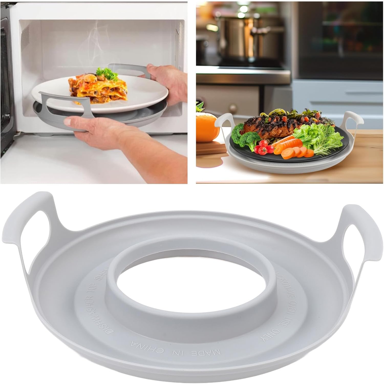 Microwave Cool Plate With Handles For Bowls And Plates, Microwave Tray With Handles Unbreakable Tray Prevents Spills, convenient, Microwave Caddy With Handles With Handles For Bowls And Plates,