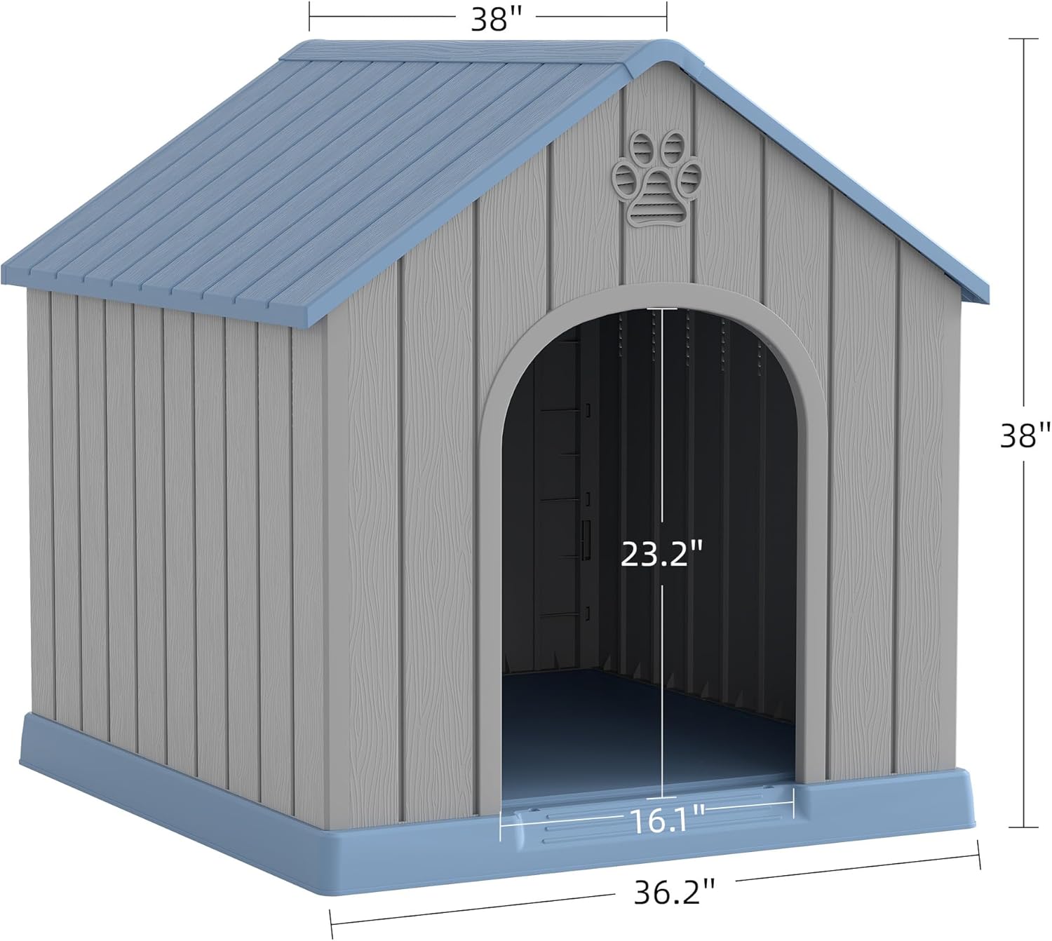 Large Dog House Outdoor Indoor for Medium Large Dogs, Durable Plastic Waterproof Doghouse with Air Vents and Elevated Floor, Easy Clean and Assemble (Sky Blue, 36.2''L×38''W×38''H)