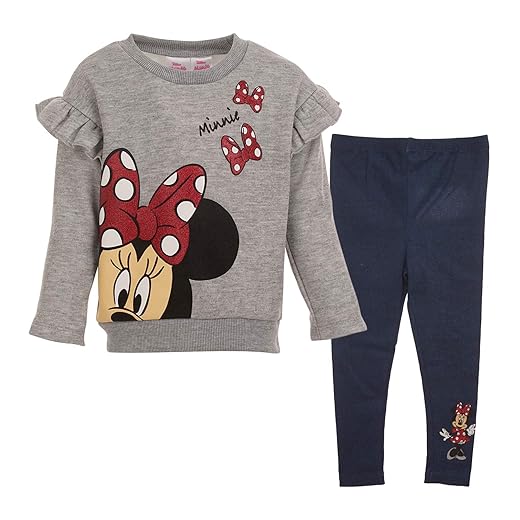 Disney Minnie Mouse Big Girls Fleece Pullover Sweatshirt Legging Set Grey 10-12