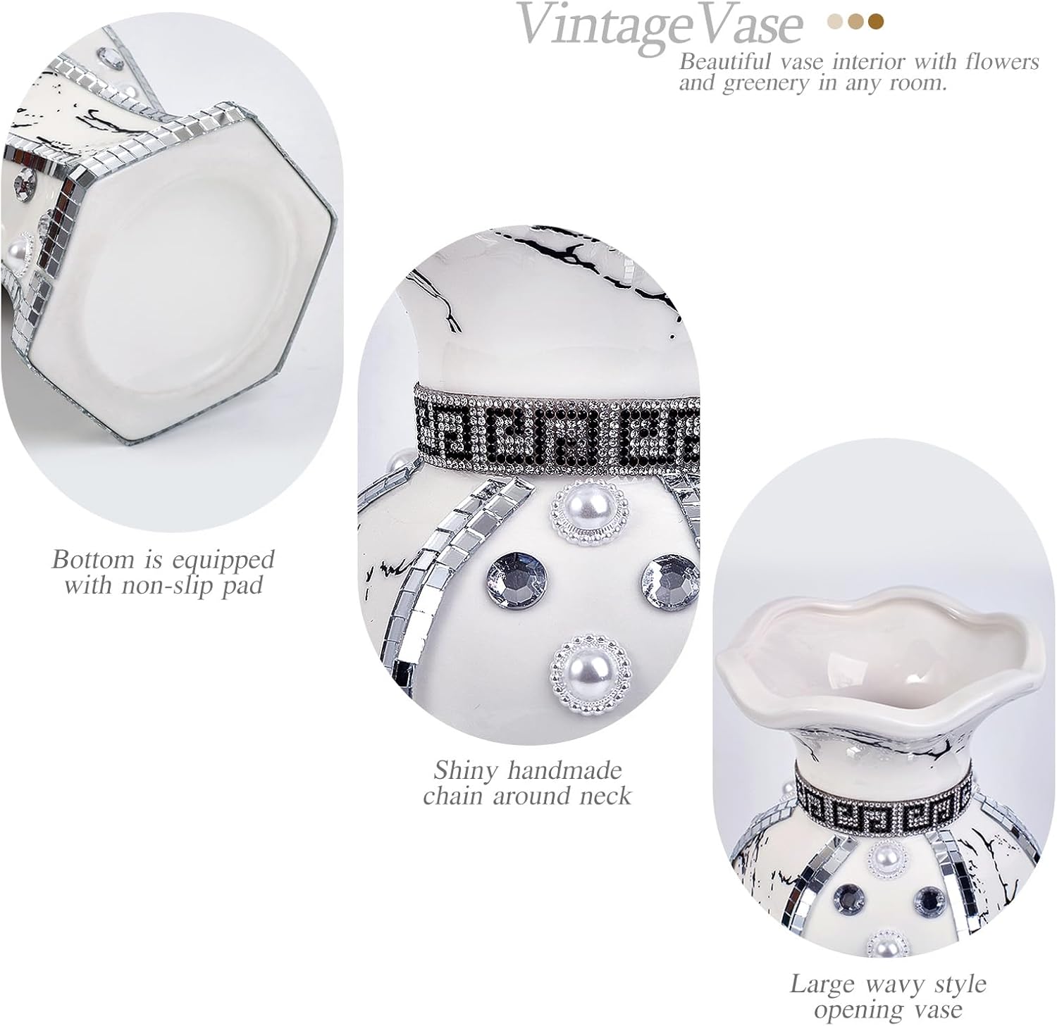 Modern Decorative Vase,Silver Flower Vase for Home Decor with Rhinestone,30 cm Luxury Ceramic Vase for Centerpiece,Living Room,Bedroom,Large Flower Vase - Image 7