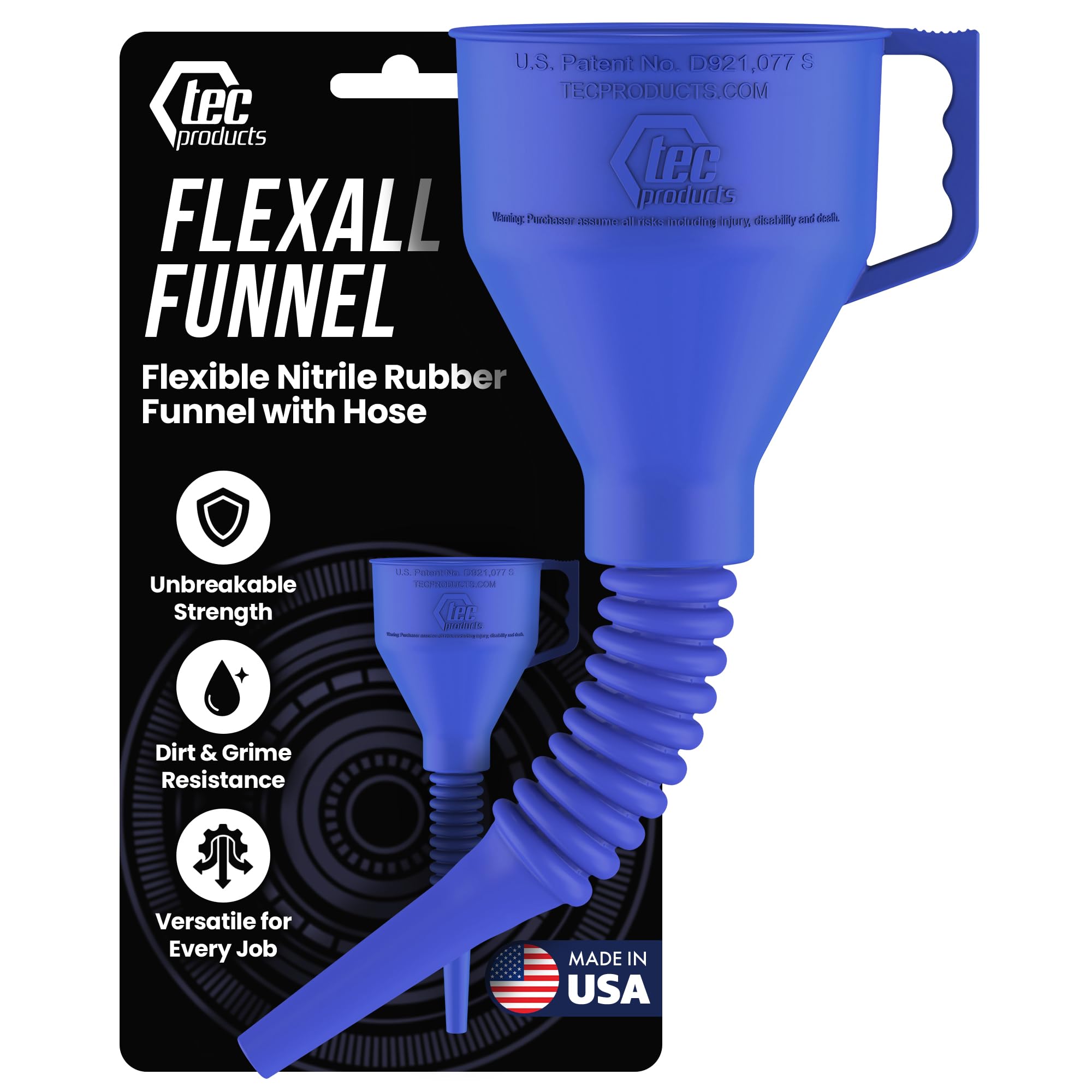 TEC Products FlexAll Embudos largos y flexibles, embudo de aceite automotriz con manguera, goma de nitrilo duradera para cambio de aceite, líquido de transmisión, diésel, combustible, gas, fabricado