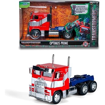 Jada Toys Transformers Optimus Prime T7 Car Truck from Transformers Rise of Beasts Die Cast Model Car for Children and Adults from 8 Years 124 27 cm Red/Blue