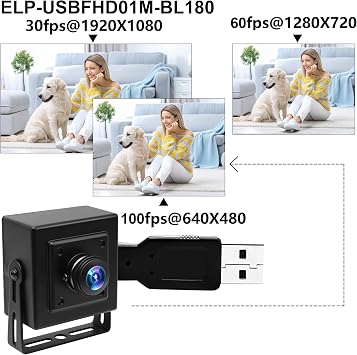 ELP 180degree Fisheye Lens Wide Angle USB Camera 1080P Mini Box Webcam 1080P High Speed UVC USB2.0 PC Camera CMOS OV2710 100fps 60fps 30fps Video Webcam for Computer, Laptop, Jetson Nano