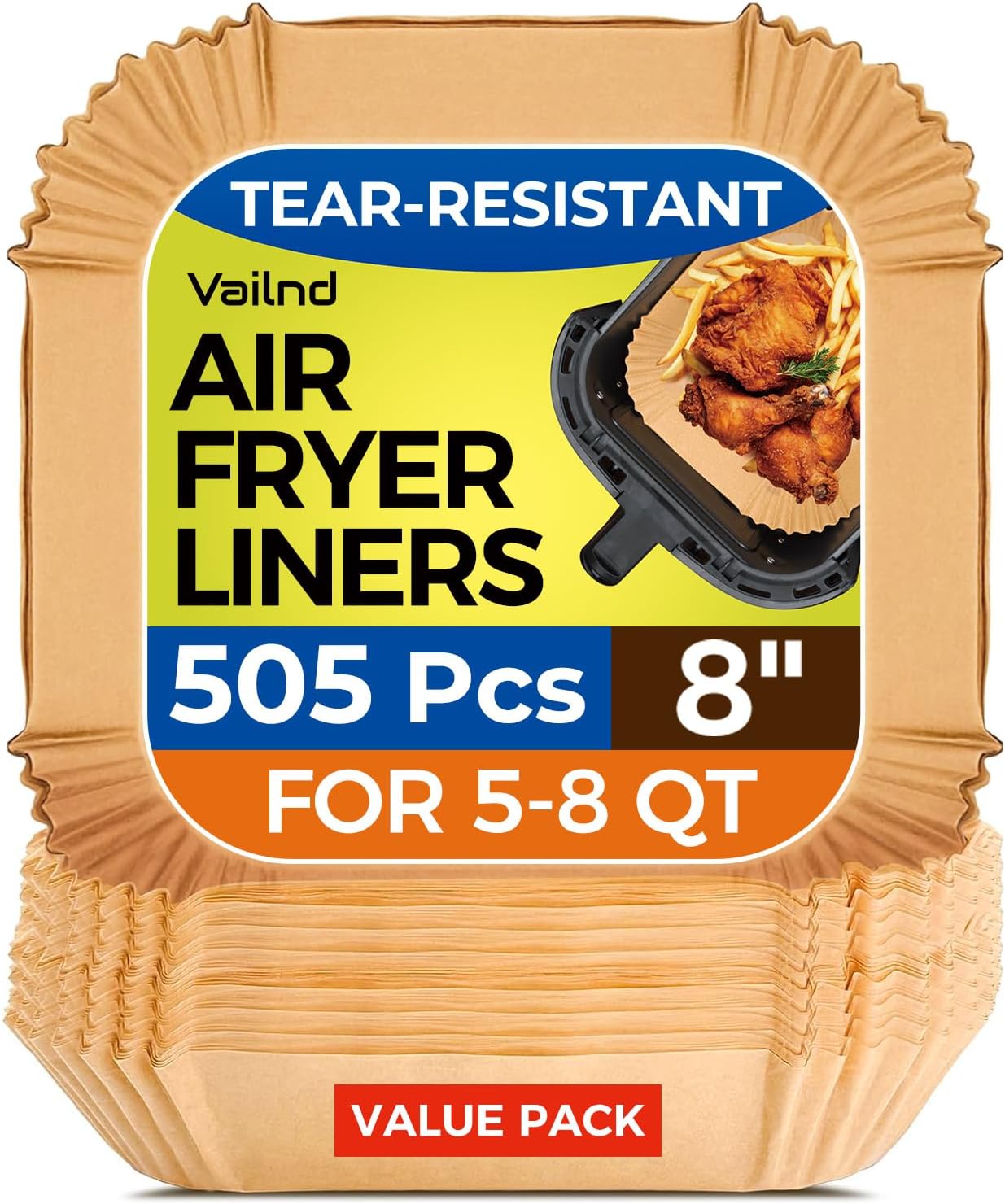 505 PCS Air Fryer Liners Disposable, 8 inch Square Parchment Paper Liners, Heavy-Duty Air Fryer Liners for 5-8 QT Basket, Non-Stick & Oil-Proof Parchment Paper for Microwave
