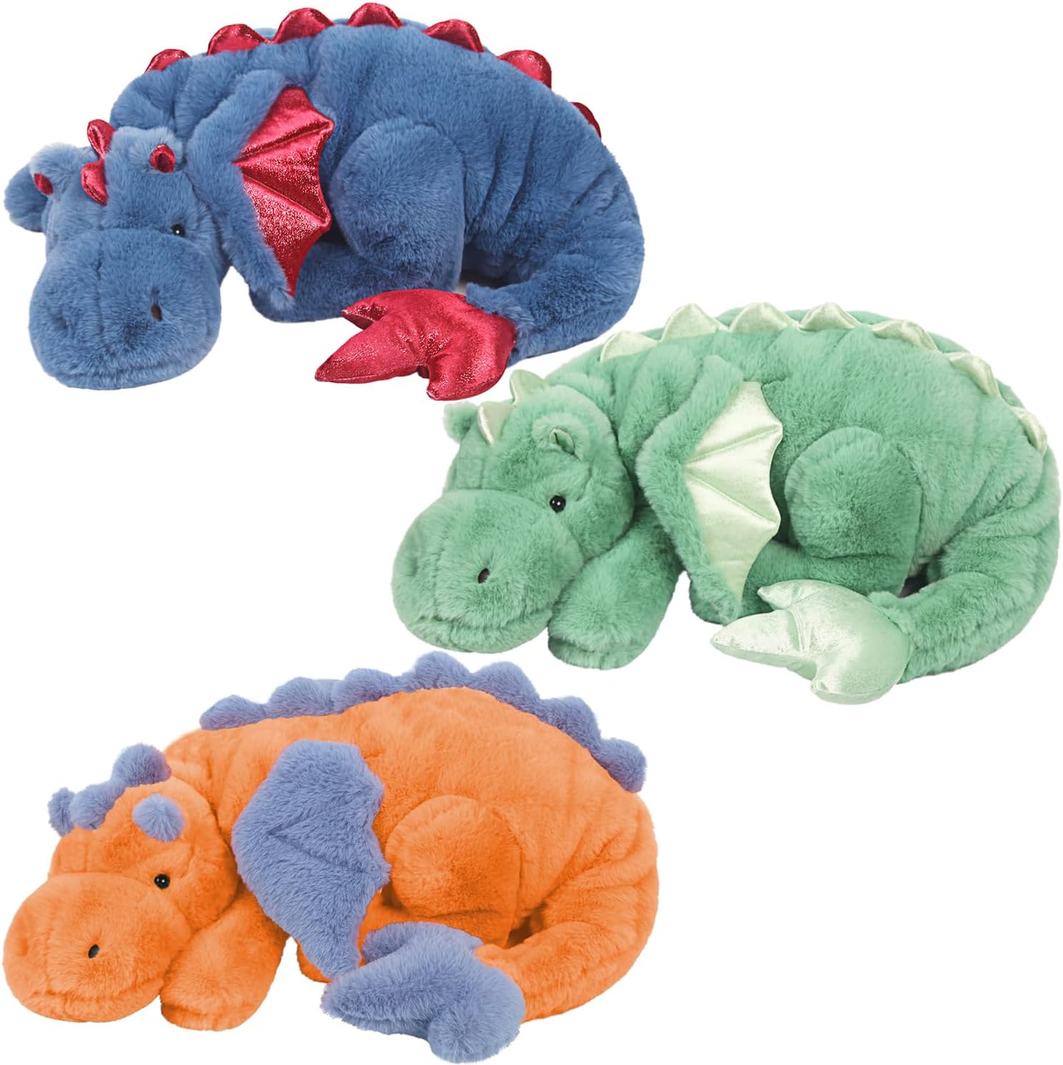 ARELUX 3-Pack Giant Dragon Plush Toys - 37in Large Green, Blue, and Orange Pterosaur Stuffed Animals with Wings, Ultra Soft Dinosaur Pillow Plushies for Kids, Adults, Home Decor, and Gift Giving