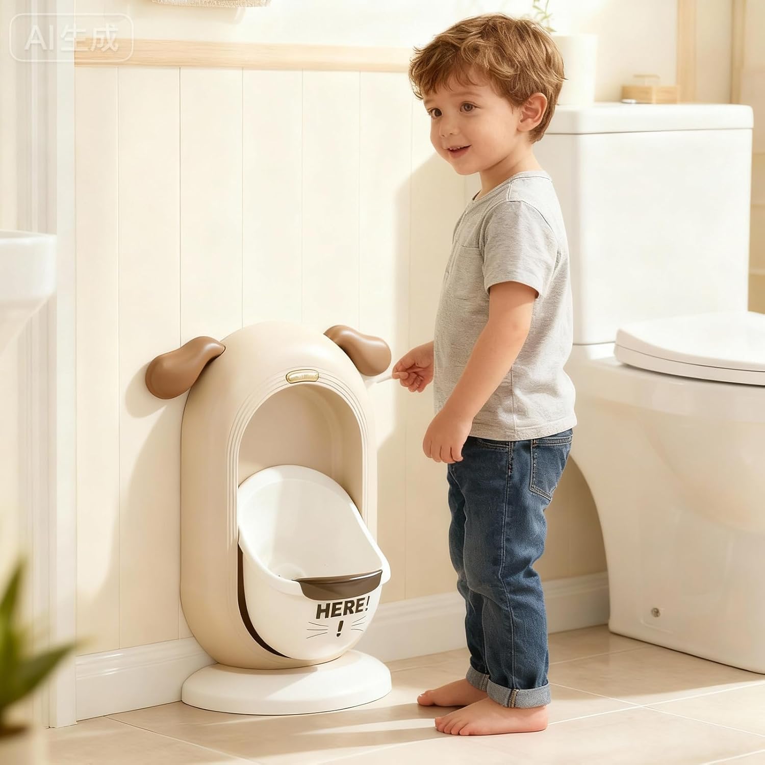 Todd-Ler Boy Urinal, with Wall-Mounted Design, 23.5x44.5cm, Potty Training Cute Shape Urinal, Wall-Mounted Potty, Splash-Proof & Hygienic, for Home, Bathroom, Vacation, Overnight Stays, Daycare