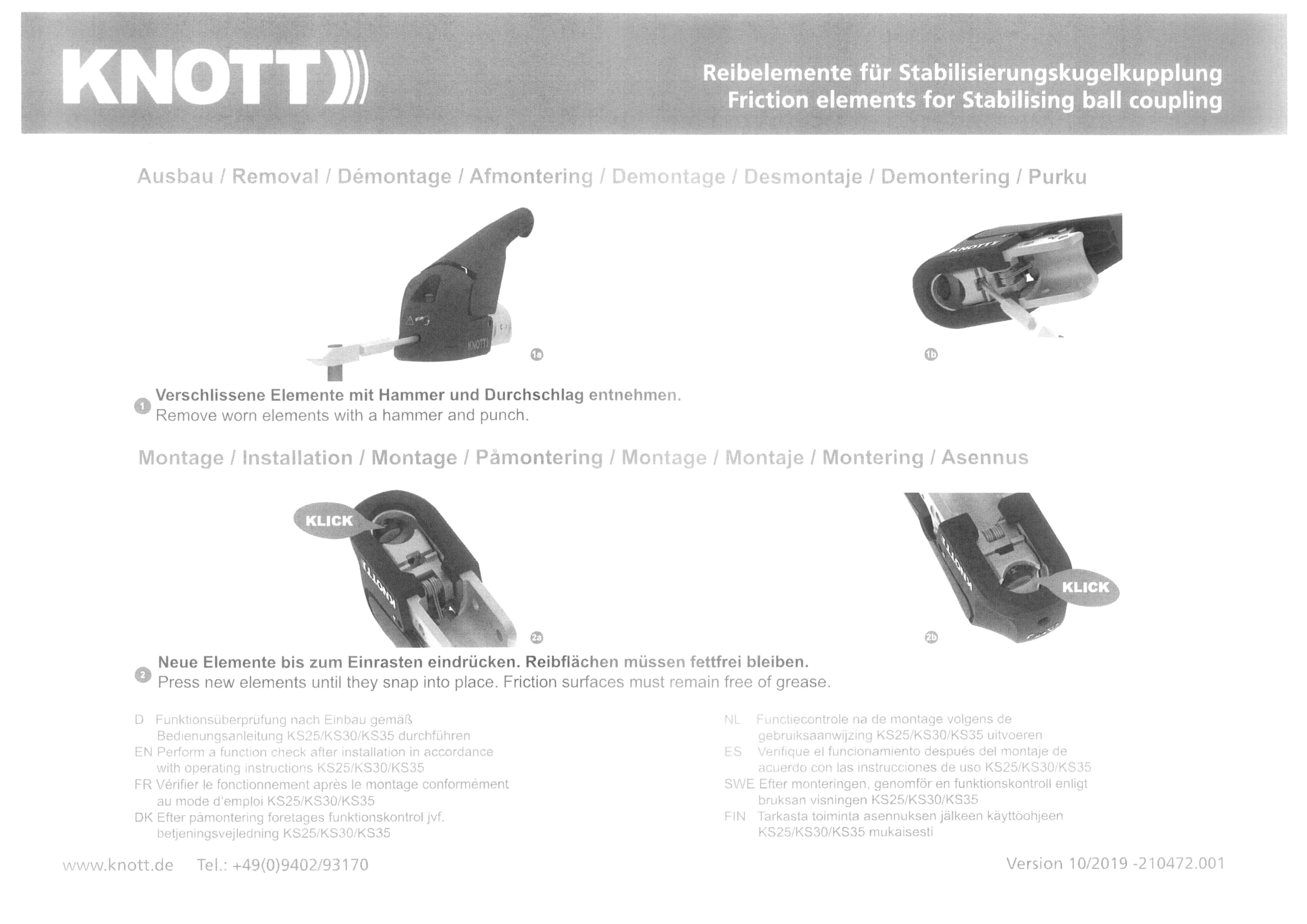 CLIP-Belag Set Satz Knott KS25/30/35 Winterhoff WS-3000 AB 8/2002, ISC
