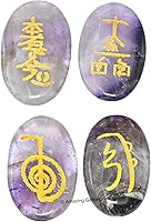Vista 2 de Amazing Gemstone Piedras de Reiki de cristal de amatista con símbolos grabados para curación Usui Reiki, juego de 4 piezas