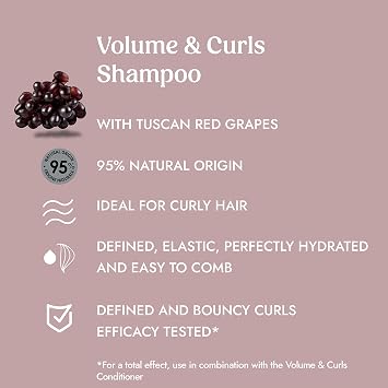Volume & Curls Shampoo with Tuscan Red Grapes (12.51 fl oz) - for Defined and Bouncy Curls - Vegan Friendly - 95% Natural Origin Ingredients