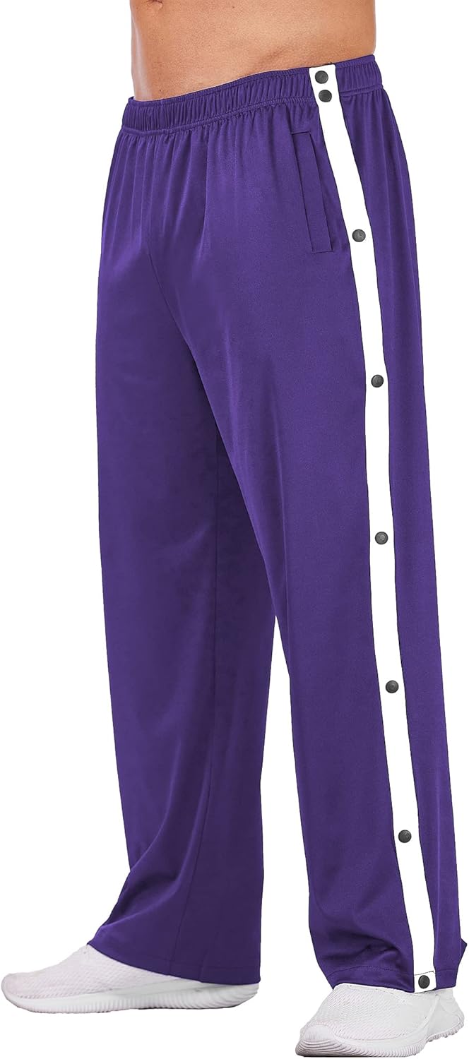 Deyeek Men's Tear Away Basketball Pants High Split Snap Button Casual Post-Surgery Sweatpants with Pockets - Image 6