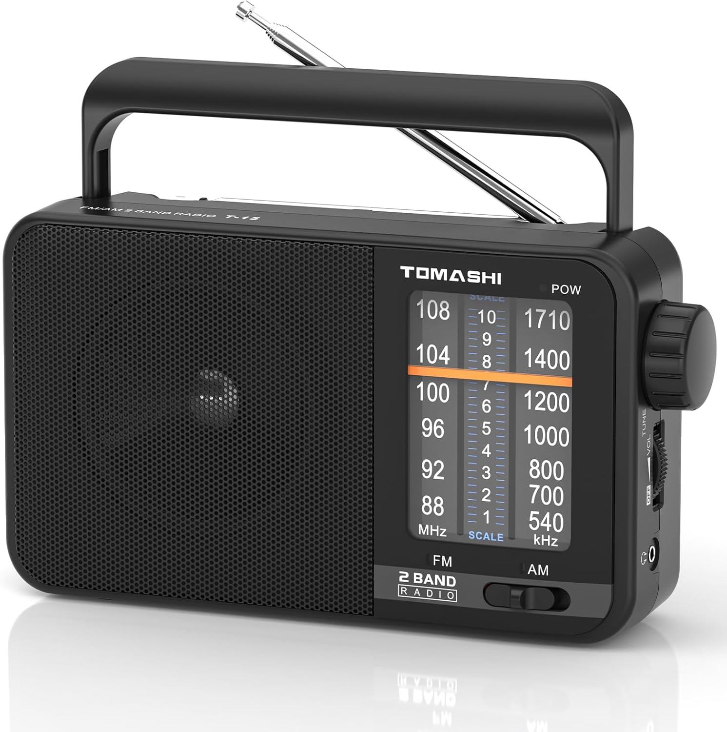 TOMASHI Portable Radio am fm,Transistor Radio with Best Reception,Large Tuning Knob,Battery Operated by 3 D Cell Batteries or AC Power,Big Speaker,Suit for Senior and Home (Black)