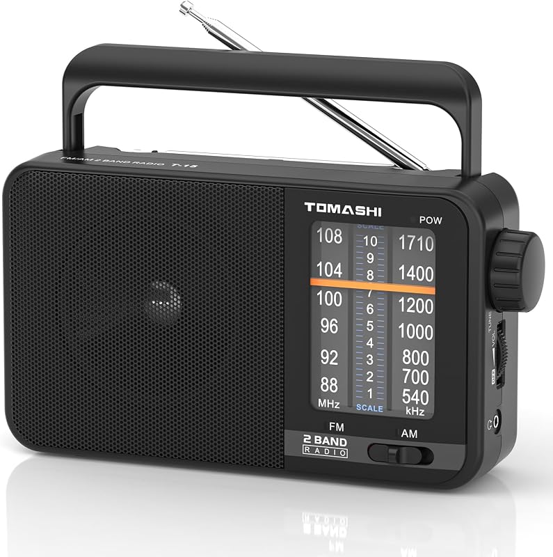 TOMASHI Portable AM FM Transistor Radio, AC Powered & Battery Operated