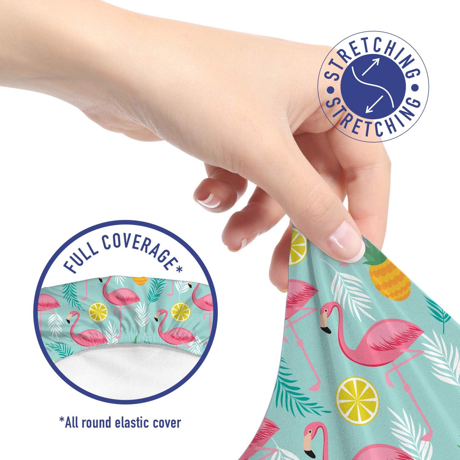 Ambesonne Art Office Chair Slipcover, Exotic Theme Pink Flamingos and Pineapples Hawaiian Background Palm Leaves, Protective Stretch Decorative Fabric Cover, Standard Size, Teal Pink