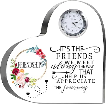 Movdyka Friendship Gifts for Women Friends Plaque Crystal Heart Clock | 5.9Inch Large Engraved Unique Gifts for Best Friends Her, Birthday Present for Friend Female