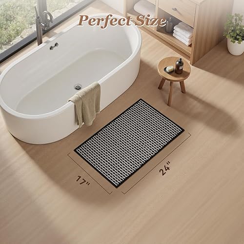Miniatura 2 de AMOAMI Unique Woven - Tapete de baño súper absorbente antideslizante, 17 x 24 pulgadas, color negro