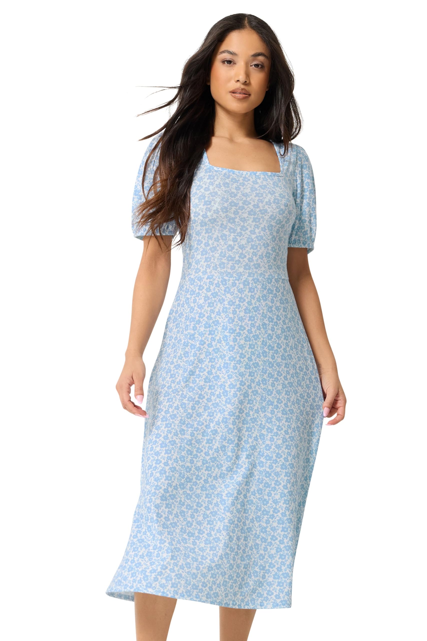 Pixiegirl Women's Light Blue Petite Ditsy Floral Midi Dress In Size 16