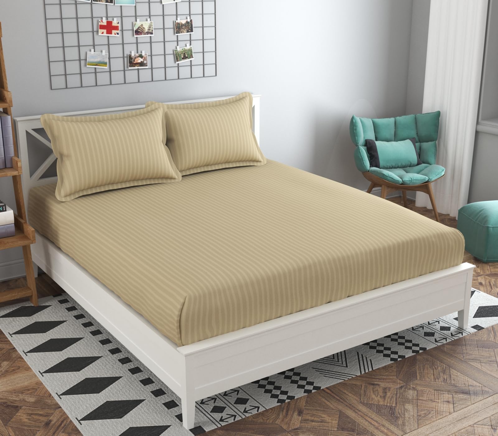 Olive Striped Cotton Bedsheet - Single Bed -12