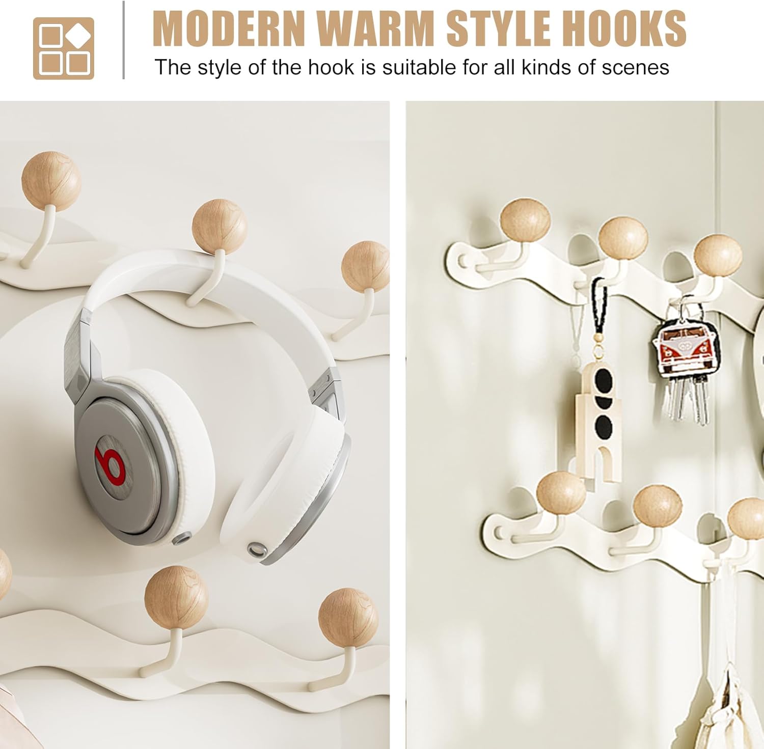Coat Hooks for Wall, Key Holder Wall Mount, Coat Rack Wall Mount, Wall Hooks for Coats, Hooks for Hanging Hat Towel Purse Robes Mudroom Bathroom Entryway, Beige