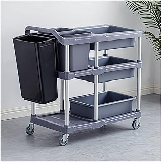 3-Tier Service Trolley Heavy Duty Service Trolley Rolling Utility Trolley with Lockable Wheels Plastic Utility Trolley with 3 Tubs and 2 Buckets for Kitchens Offices Restaurants and Homes