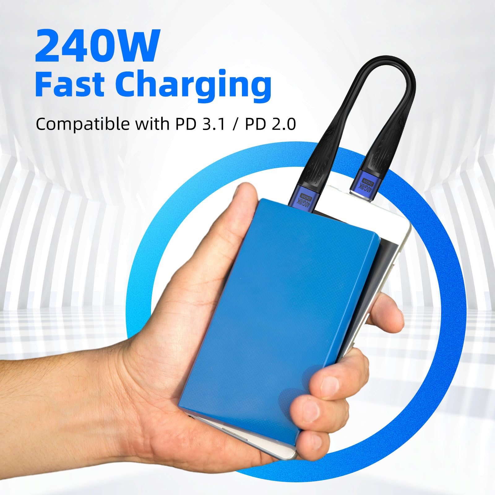 Cavo USB4.0 Piatto Flessibile 40Gbps – 240W PD, 8K@60Hz, Compatto 13,6 Cm Con Connettori Angolati 90° (grigio)