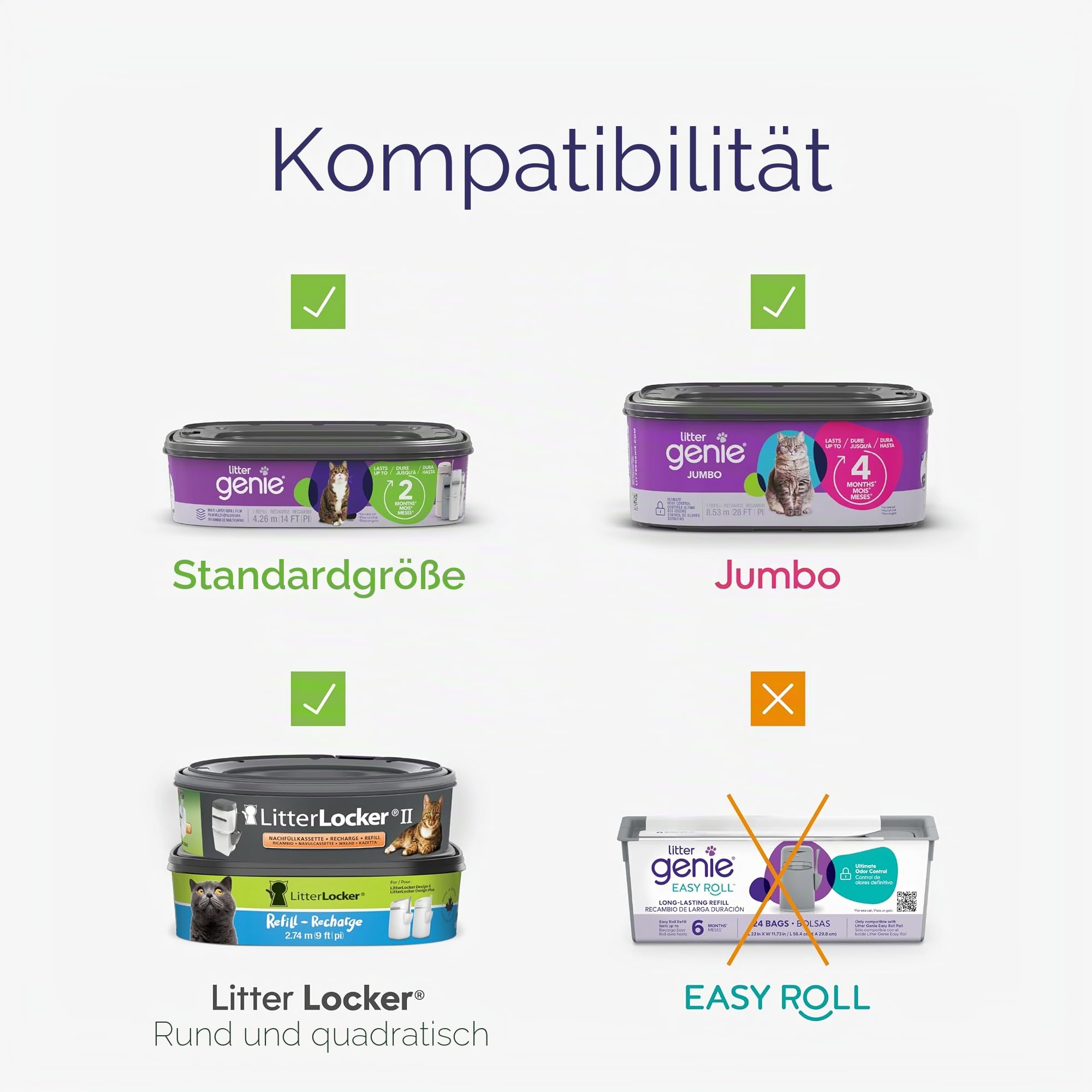 Litter Genie Nachfüllbeutel, freistehend, echte Folie, kompatibel mit Litter Genie Standard- und Jumbo-Nachfüllpackungen, ultimative Geruchskontrolle, Katzenstreubeutel, bis zu 18 Monate Vorrat für