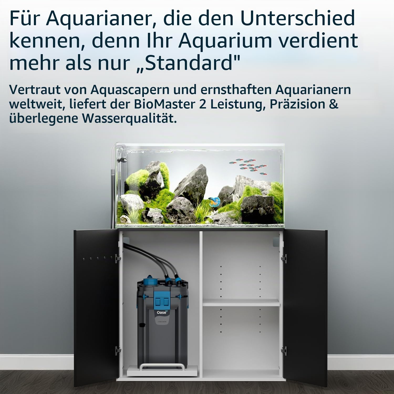 OASE BioMaster 2 Thermo 600 Kanister Filter für Aquarien - Externer Aquarienfilter mit eingebauter Heizung - EasyClean Vorfilter, leiser Betrieb - Süß- & Salzwasser, bis zu 160 Gallonen