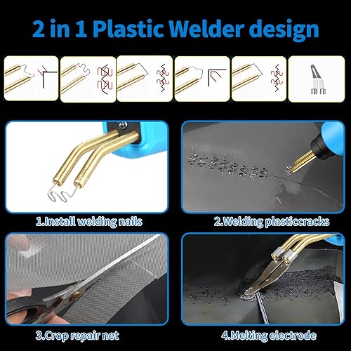 Miniatura 3 de Soldador de plástico, máquina de grapadora en caliente, kit de reparación de parachoques de automóvil, 800 piezas planasexternasesquinas