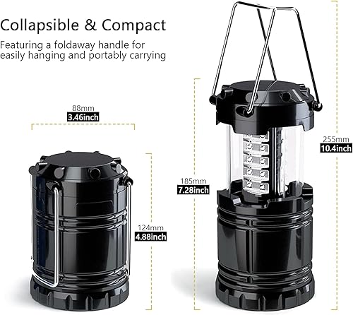 Miniatura 5 de Linterna de campamento, paquete de 4 luces LED de campamento ajustables de brillo, plegable, IPX4, impermeable, para cortes de energía, emergencia
