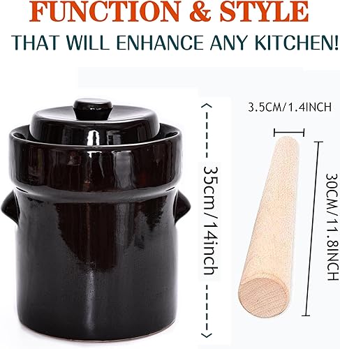 Miniatura 10 de Fermentation Crock Jar 10 litros2.6 galones  Olla de gres para fermentación, decapado de kimchi, encurtidos, verduras, kombucha  fermentador