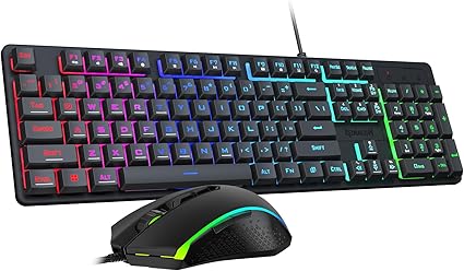 Redragon Updated S107 Gaming Keyboard and Mouse, RGB Gaming Keyboard and 10000 DPI Mouse Combo with 25-Key Anti-Ghosting, 1K Hz Programmable Mice with Software, Plug & Play to PC, Laptop Upgrade