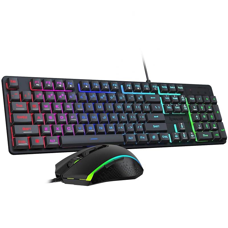 Redragon Updated S107 Gaming Keyboard and Mouse, RGB Gaming Keyboard and 10000 DPI Mouse Combo with 25-Key Anti-Ghosting, 1K Hz Programmable Mice with Software, Plug & Play to PC, Laptop [Upgrade] Bla
