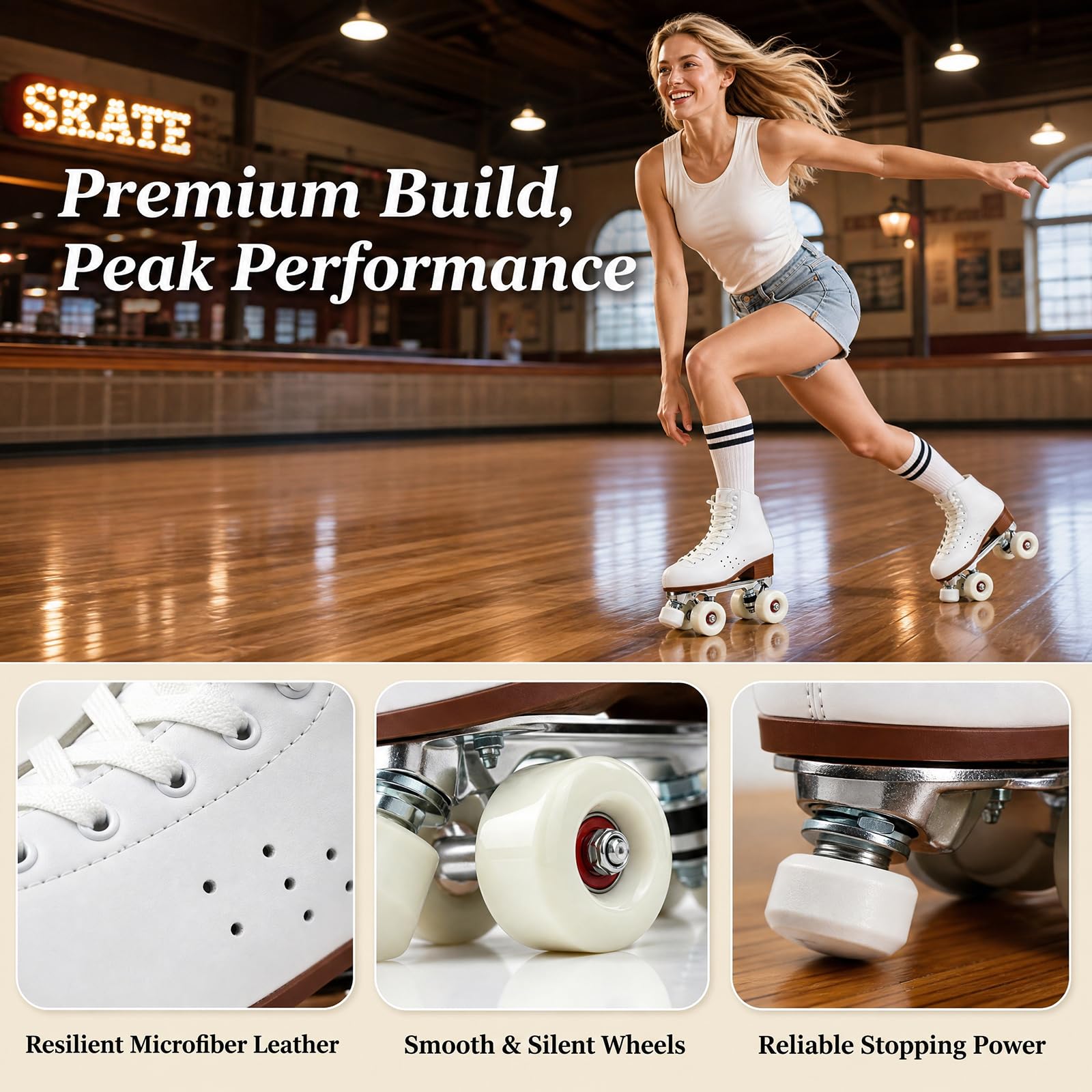 Patines 4 Ruedas De Mujer Adultos, Material De Microfibra Patines Derby De Rodillos De Doble Fila Clásicos, Profesionales De Roller Derby para Niñas Y Niños Interiores