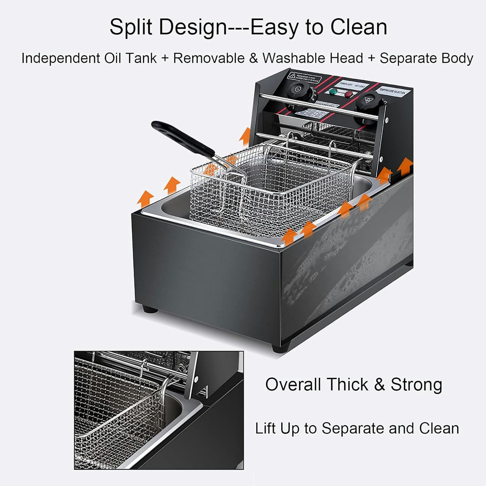 Friggitrice Elettrica Professionale da Banco in Acciaio Inox a Vasca Singola con Coperchio E Cestello 2500 W Temperatura E Timer Regolabili, per Uso Commerciale E Domestico