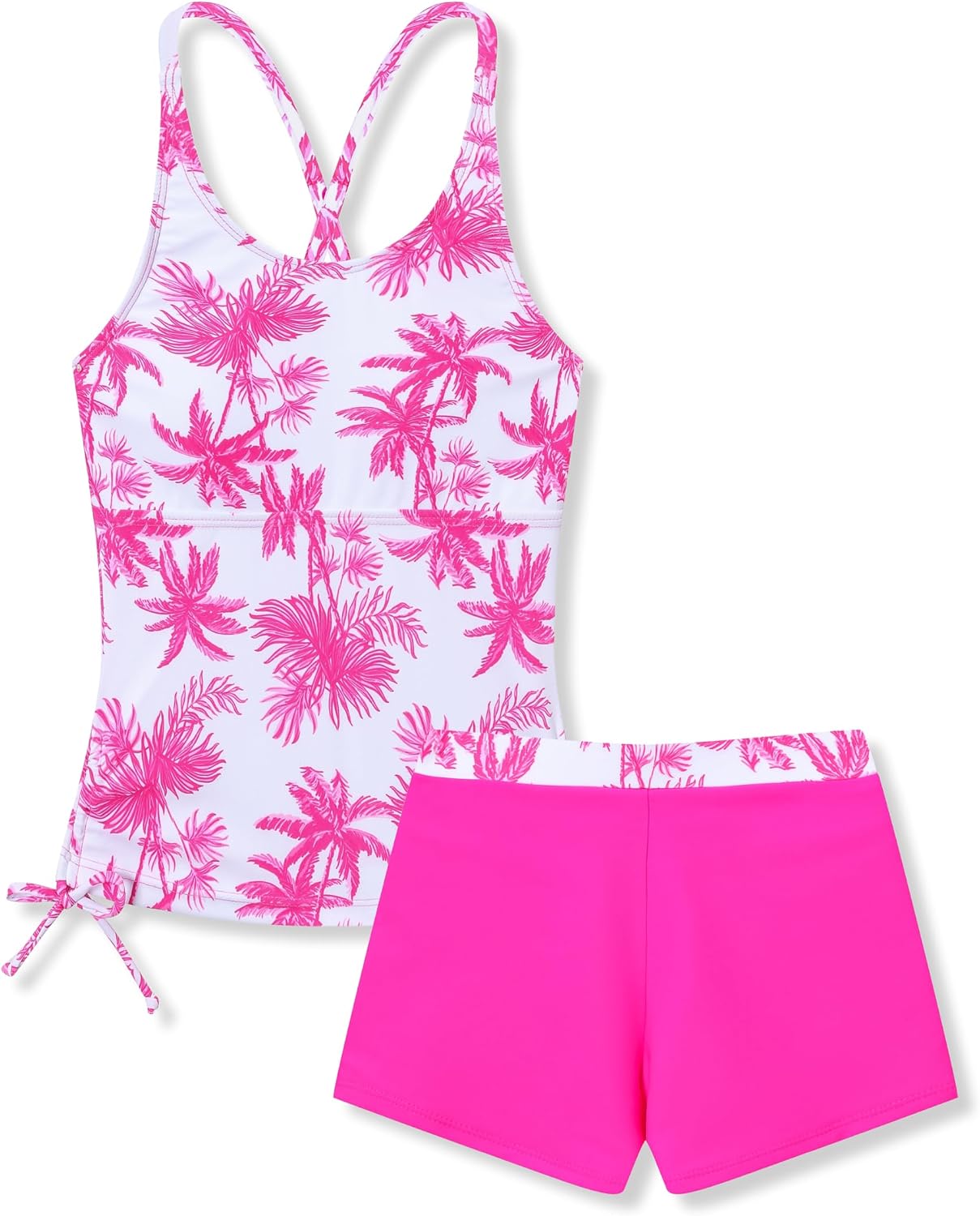 Teen Girls Tankini Swimsuit Long Sleeve Printed Two-Piece Swimwear Summer Bathing Suit for 7-16