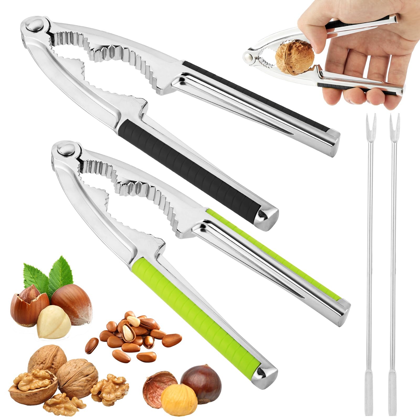 AUAUY 2 PCS Nutcracker, Multifunctional Nut Cracker (Black+Green)