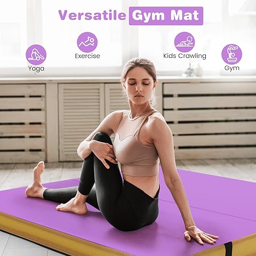 Miniatura 9 de Goplus Tapete de gimnasia plegable, de 4 x 4 x 4 pulgadas de grosor, doble plegable, con asas de transporte y cubierta de piel sintética, tapete de