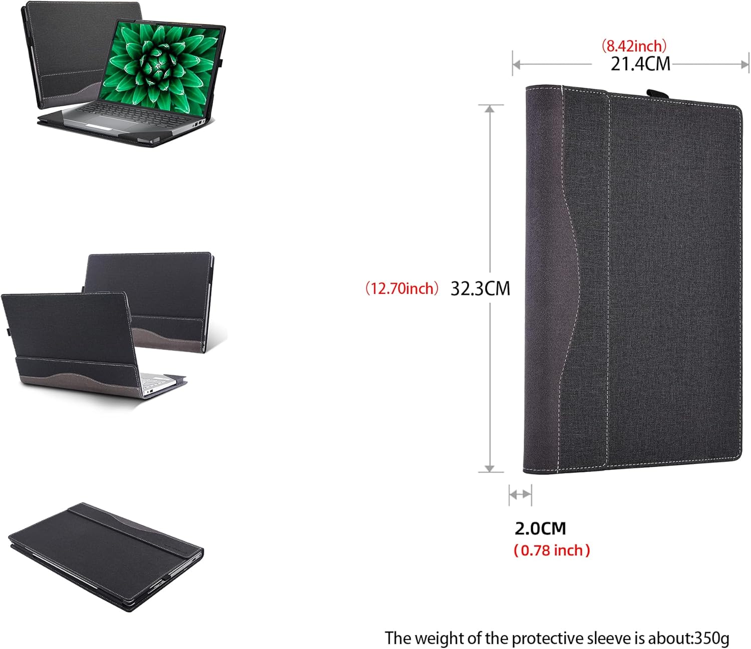 Laptop Cover for Dell Precision 3490 Workstation Precision 3480|3470 Laptop 14 inch All-Inclusive Drop-Proof Case PU Leather Inner Pocket Cover (Dark Gray)