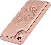 Vista 9 de iCoverCase Funda compatible con iPhone XR con tarjetero para mujer, con bloqueo RFID en relieve, de piel sintética, con correa de muñeca