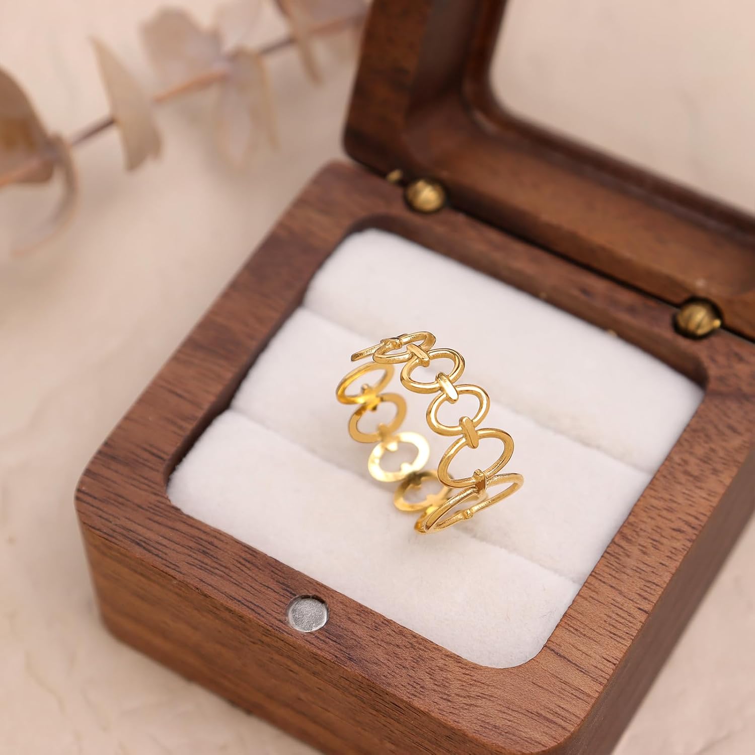 Gold Open Ring for Woman,Trendy Minimalist Hollowed Adjustable Finger Rings Prom Anniversary Fashion Jewelry Birthday Gift - Image 4