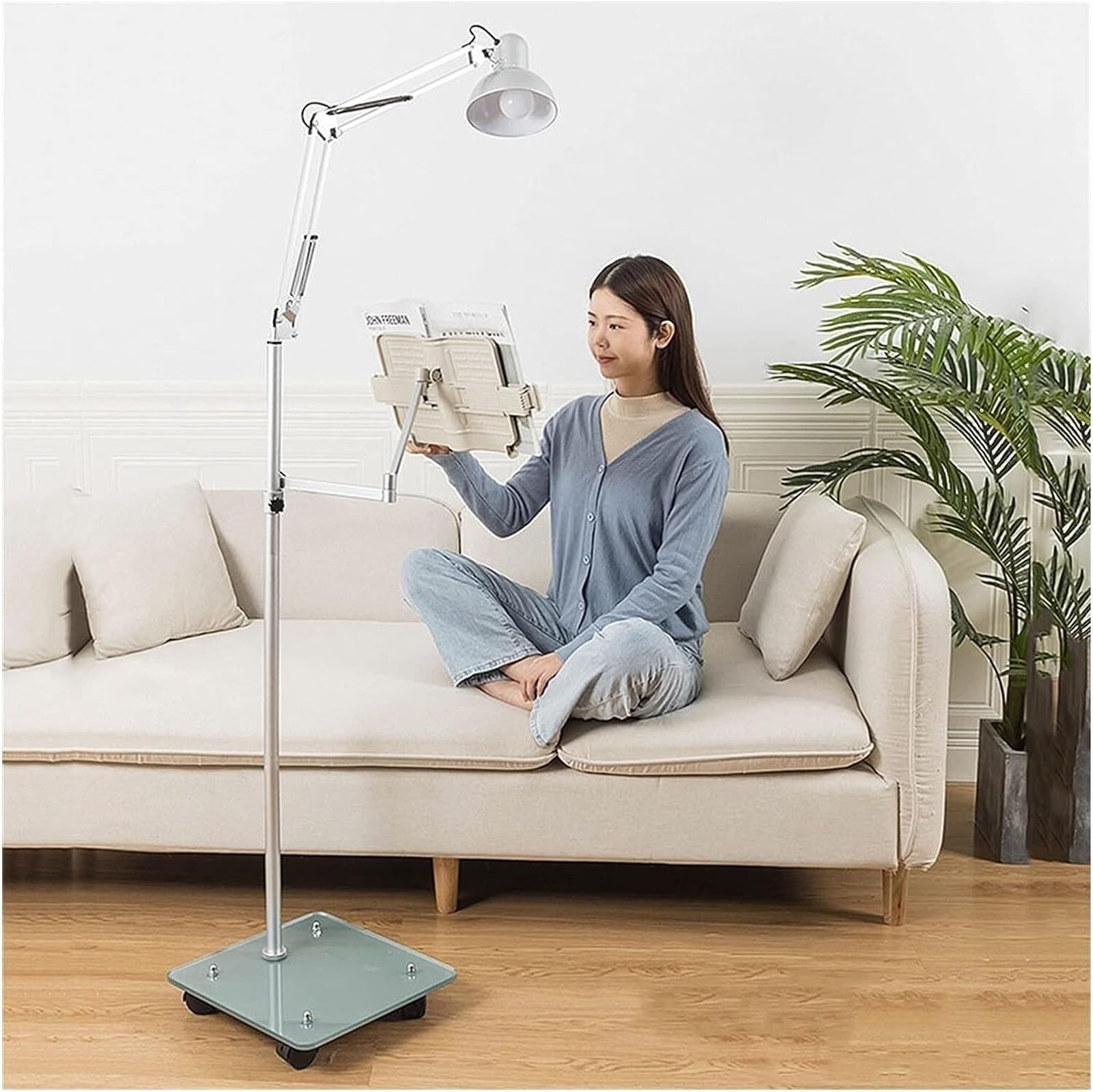 Soporte de lectura con abrazadera, lectura manos libres ajustable for cama, estante de pie for libros con ruedas, atril for partituras (Size : With lamp)
